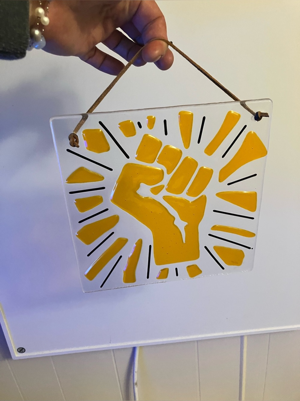 : Artisan Hand-Fused Glass "Power to the People" Wall Hanging